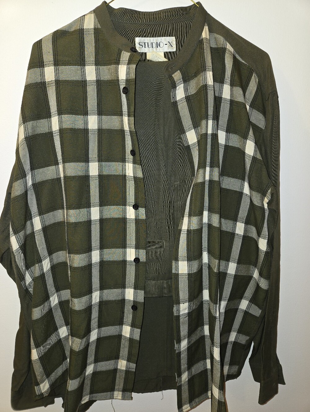 Studio X Olive Plaid Men's Button-Up Shirt With Pants